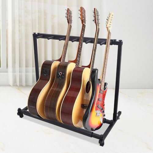 Lilyeriy 9/7/5/3 fach Gitarrenständer Gitarrenstaender Mehrfach für Bandauftritt Bar-Show Gitarrenschützer Akustikgitarre, faltbar E-Gitarren Mehrfach Gitarrenhalter mit Gummi gepolstert (5-Fach)