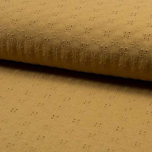 Musselin mit Lochstickerei EMBROIDERY | Musselin Stoff | uni | für Bekleidung | Meterware ab 50cmx135cm (caramel)