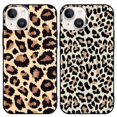 Yoedge Mobilskal för iPhone 14/iPhone 13, design med leopardmönster, mjukt silikonskydd, inbyggt kameraskydd, 2-pack, Leopard 8