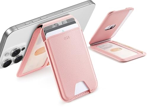 ESR Upgraded for Aura MagSafe Wallet, 5 Card-Holder, Adjustable Stand | Magnetic Wallet for iPhone 17e/17/16/15/14/13/12 Series & Google Pixel 10, Not mini, Vegan Leather, Bubblegum Pink