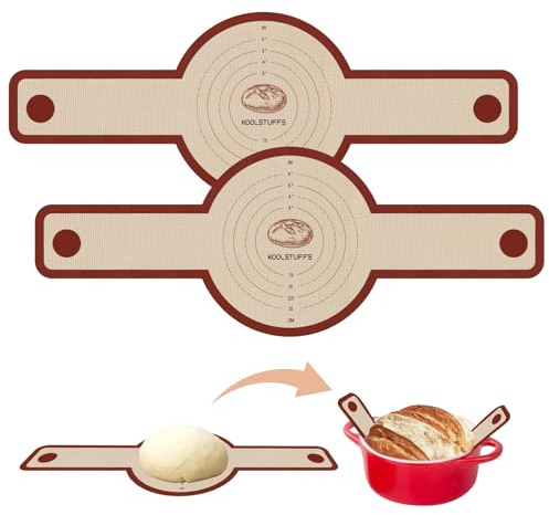 Silicone Bread Sling for Dutch Oven, 2 PCS Non-Stick & Easy Clean Reusable Silicone Baking Mat with Long Handles, Easy to Transfer Sourdough Bread | Long Handles for Dough Transfer, Nonstick Bread Release, Dishwasher Cleanup, Flexible Reusable Design, Round, Red