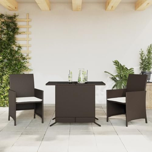 KATERYY 3-TLG. Bistro-Set mit Kissen Braun Poly Rattan,Bequemes BistroSet aus wetterfestem PERattan für Garten, Terrasse und Balkon