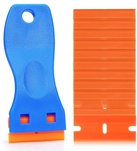 Plastic Scraper with 10 Plastic Blades, Glass Scraper Tool, Multipurpose Safety Plastic Scraper Car Sticker Remover for Cleaning Labels and Decals from Glass