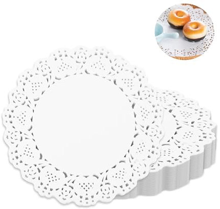 MONBEHJKA 150 Stück Tortenspitzen Rund 14cm Papierdeckchen Lace Tassenuntersetzer Papier fur Hochzeit Desserts Geschirrdekoration Geburtstagsfeier Papierdeckchen für Desserttabletts Weiß