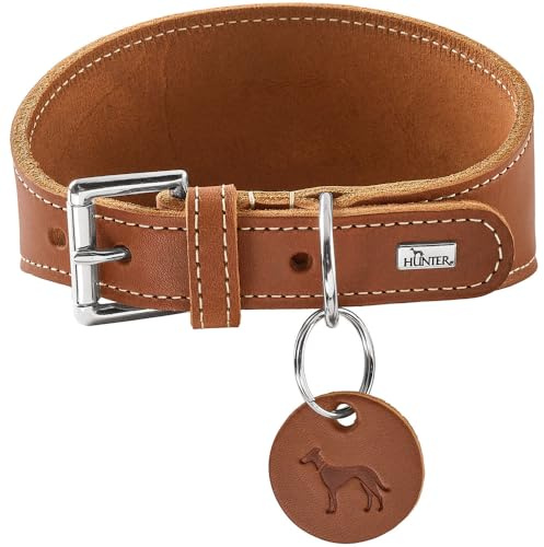 Hunter Windhundhalsband Aalborg Farbe Cognac, Robustes Softleder, ideal für Windhunde, druckverteilendes Design, Kehlkopfschonend, Made in Germany, Größe 42