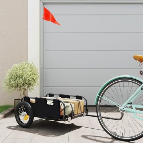 Somanki Fahrradanhänger Schwarz Oxford-Gewebe und Eisen, Fahrrad Anhänger, Lastenanhänger, Handwagen, Fahrrad-lastenanhänger, Lastenfahrrad 94164