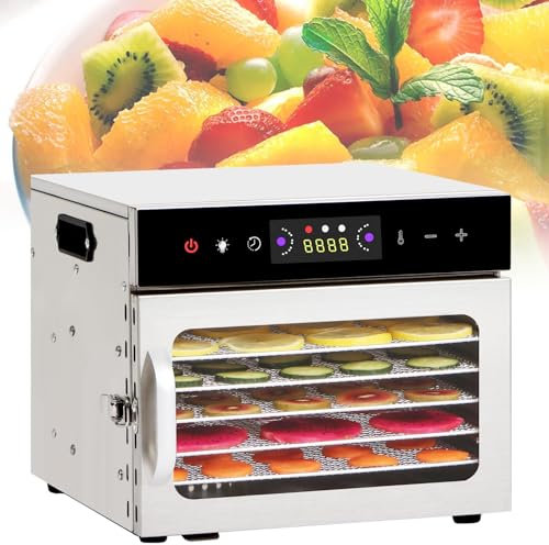 vnmudzeo 400 W Home Fruit Drying Dehydrator,6/8 Tray Touch Type Electric Food Freshness Dehydrated Tool Stainless Steel,for Vegetables, Fruits, Meat, Pet Food,6Layers-110V