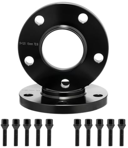 GEARMONSTER Separadores de rueda, 2 x 15 mm, juego de espaciadores LK: 5 x 120 mm, NLB:72.6 con 10 tornillos de rueda M12 x 1,5 mm, 45 mm, espaciadores de ruedas para BMW E46 E60 E92