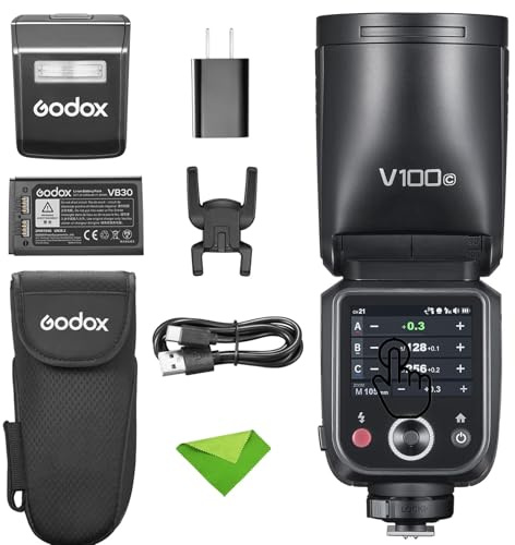 Godox V100 V100C V100-C 100Ws TTL Flash for Canon EOS Cameras, 400 Full Power Flashes, 1.7s Recycle Time, 2.4G Wireless with External Flash, Touchscreen Flash Speedlight Speedlite (V100C)