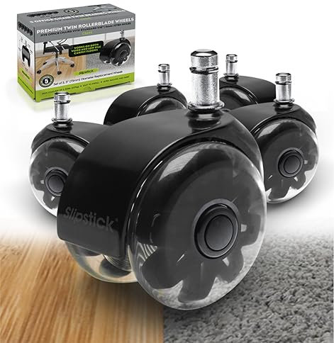 Slipstick Monster - Set di 5 ruote per sedia a rotelle da ufficio con doppio rollerblade da 7,6 cm, in gomma di alta qualità per sedie, rotolamento fluido e sicuro su tutti i pavimenti