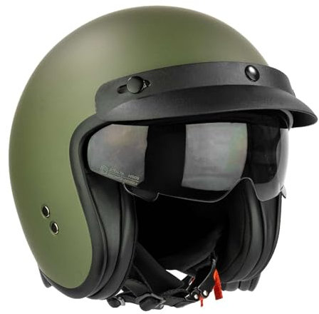 MIDA MV-7 ECE 22.06 Approved Classic Open Face Motorcycle Scooter Moped Motorbike Helmet with Removable 3 Stud Peak & Drop Down Sun Shade