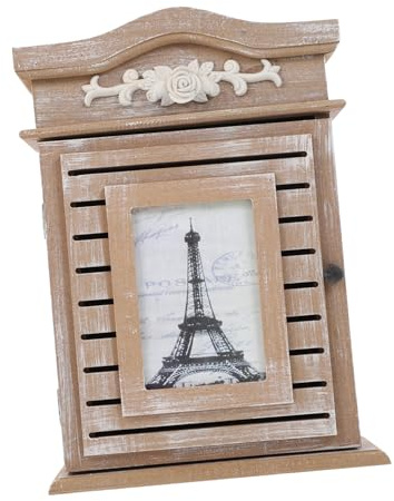 LAPYAPPE Boîte à Clés Style Antique en Bois 6 Crochets avec Cadre Photo | Mdf Maisons et Restaurants pour Couleur Kaki Rangement Mural Compact Couleur Aléatoire Plusieurs styles