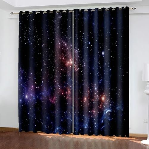 Beydodo Vorhänge Verdunkelung mit Ösen, Blickdichte Gardinen 2er Set 214x274CM Universum Sternenhimmel Verdunklungsvorhänge Jugendzimmer Schlafzimmer Wohnzimmer