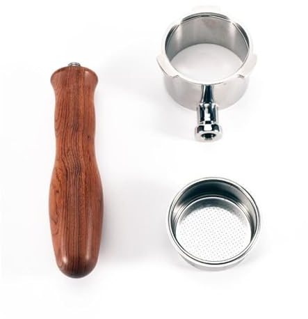 Moguri Siebträger sin fondo 51mm Doble Salida con Mango de Madera Ácida & Diseño de 3 Orejas – Accesorio Portafiltro para DeLonghi EC680/685/885, Embudo de Dosificación de Acero Inoxidable