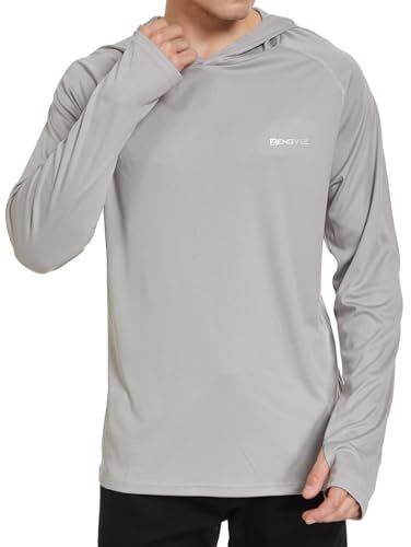 HUAKANG Herren Kapuzenpullover Shirt Langarm Rashguard Sonnenschutz UPF50+ UV Schutz Shirt Pullover Langarm Hoodie für Angeln Rash Guard Surfen 0610-1-Grey-M