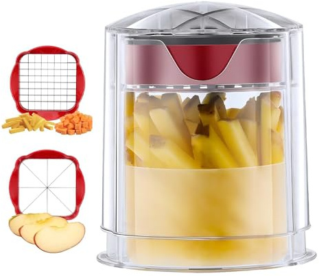 DSXVJHD Chip Cutter, Potato Chipper with 2 Blades Cutting, French Fries Fruit Cutter Fast Cutting, Manual Hand Chip Maker Slicer Cutter for Apples, Carrots, Courgette, Onions, Vegetables, Fruit