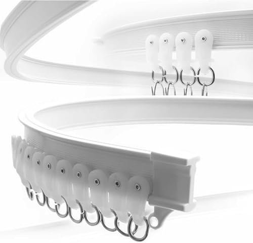 Flexibilität Aluminium Gardinenschiene Raumteiler Schlafzimmer Vorhangschiene mit Haken Geräuschloses Flaschenzugsystem Curtain Rail Komplettes Zubehör und Röllchen Weiss(2.30M)