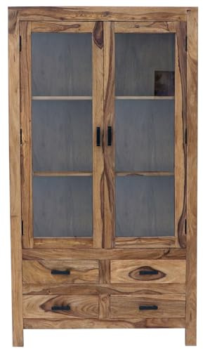 RAAVI Vitrine Rami 100x180x45 aus indischem Sheesham-Massivholz
