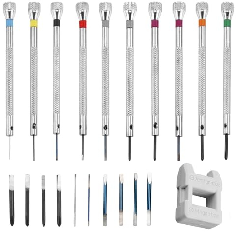 10PCS Small Watch Screwdriver Set, 0.6-2mm Precision Watchmakers Screwdriver Kit, Tiny Professional Flathead and Phillips Screwdriver for Clocks Glasses Jewellers Tools Repair Magnetizer