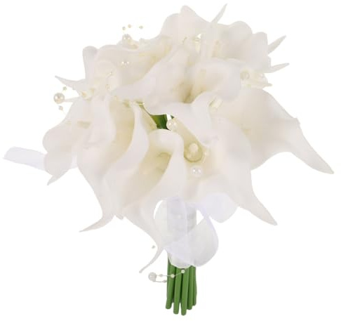 Amosfun Bouquet da Sposa Calla Bianca Artificiale Resistente Leggero per Cerimonie Nozze e Fotografia