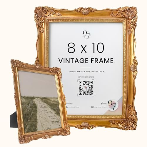97 Decor Gold Vintage Picture Frames 8x10 - Antique Gold Frame 8x10 For Tabletop And Wall Hanging, Decorative Ornate 8 By 10 Frame Vintage Wall Decor For Bedroom, Home | 1 resin frame, easel back for tabletop or wall hanging, antique style, bedroom and gallery wall decor