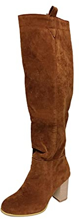 Stivali sopra il ginocchio da donna in pelle scamosciata – Stivali alti con tacco a blocco, eleganti stivali a punta lunga stretch décolleté biker, stivali alti al ginocchio vintage, marrone, 40 EU