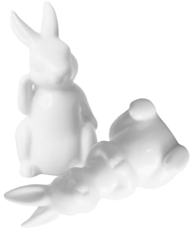 DOITOOL 2 Stück Weiße Keramik Hasenfiguren Osterdeko Miniatur Kaninchen Tischdekoration Kreative Desktop Deko für Frühling und Zuhause