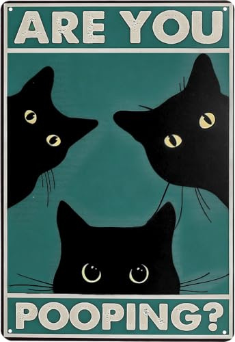 Blechschilder Retro Innen Deko ARE YOU POOPING Lustige Katze Bilder Badezimmer Vintage Metall Schild Bathroom Sign Bild Bad Wanddeko Schilder WC Poster Badezimmerdeko für Badezimmer Toilette Wand