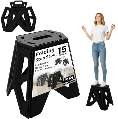 MY DIY Folding Step Stool 15 Inch (40cm) Lightweight Heavy Duty Strong Plastic Stool For Kids & Adults With Easy Carry Handle 150KG Weight Capacity Portable Footstool
