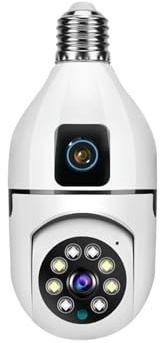 DIKAMAN Cámaras de Seguridad, Cámara CCTV 4K PTZ con WiFi, Lente Dual, Pantalla, Bombilla E27, cámara de videovigilancia Seguridad Tuya Smart Life, Seguimiento automático Humano Ai(CAM Add 64G Card)
