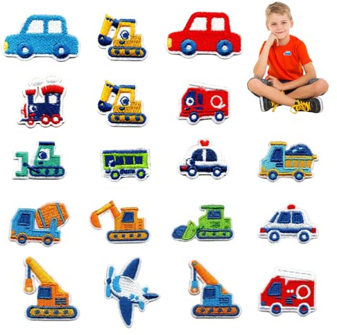 KASESSS 18 Stück Zeichentrickautos Flicken zum Aufbügeln, Bügelflicken zum Aufbügeln, DIY Patches zum Aufbügeln, Klein Bügelbilder für Textilien für Rucksäcke Hüte Jeans Jacken Kinderkleidung Hosen