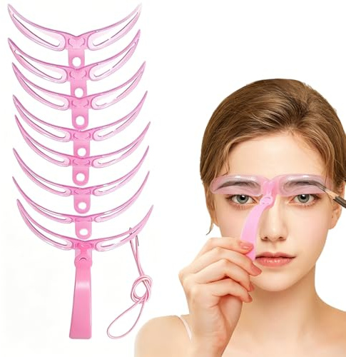 ZORTVUL 8 Piezas Sheglam Plantilla Cejas, Plantillas Reutilizables 8 Formas, Ideales Para Principiantes, Cejas Perfectas En 3 Minutos, Rosa