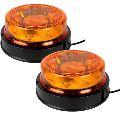 Yuanjoy 2 Stück LED Rundumleuchte, Orange Warnleuchte, 6 Blitzmuster und 4 rotierende Muster 2 Kreuzfahrt 12V-24V DC IP67 für Auto, UTV, Traktor, Gabelstapler, Golfwagen