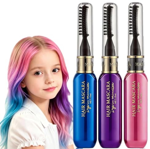 3PCS Temporary Hair Color Set, Washable Hair Dye Mascara & Hairspray Bundle, Blue Purple Pink Gentle Formula for Party Festival Cosplay