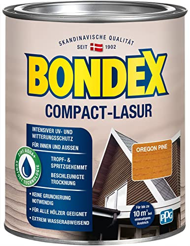 Bondex Compact Lasur OREGON PINE 0,75 L für 9,75 m² | Wasserbasierte Holzlasur | Intensiver Wetter- und UV-Schutz | Streichen ohne Grundierung | Seidenmatt | Geruchsarm