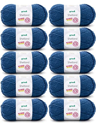 Gründl Wolle Shetland - Winterwolle - 10 Knäuel 100 g, Blau | Dicke Wolle zum Häkeln und Stricken Weich und wärmend - 80 % Polyacryl, 20 % Wolle - 100 g / 170 m - Nadelstärke 7-8