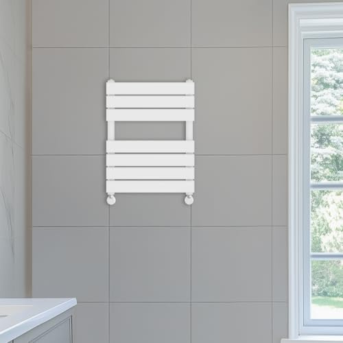 NRG 650 x 500mm Designer Flat Panel Heated Towel Rail Radiators Gloss White | Central Heating Rad, Steel, Radiator Towel Rack, Wall Mounted, Modern Radiator, for Bathroom, High Output