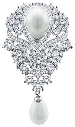 QUKE Damen Weiß Zirkonia Strass Kristall Süßwasserperlen Braut Hochzeit Brosche Anstecknadel Broschen