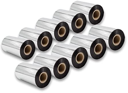 vhbw 10x Thermotransfer-Band kompatibel mit Citizen 7201e, 9301, 9001, 8301 Drucker Etikettendrucker, Wischfest, 110 mm x 300 m, Wachs-Plus Schwarz