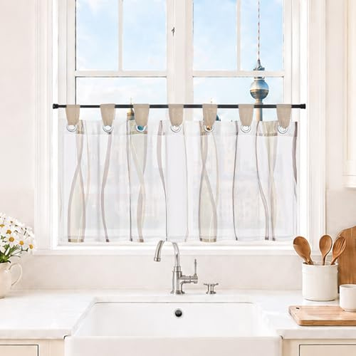 Joyswahl Scheibengardine Voile Bistrogardinen Schlaufen Leonie 30x90 Sand | Kurzstore,1er Pack,Küchengardinen Transparent,Küchengardinen modern,Gardinen kurz,Fenstergardinen landhaus