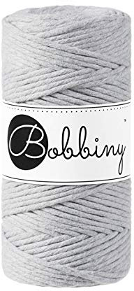 Bobbiny Oeko-Tex Premium Makramee Garn aus ökologischer Baumwolle in Light Grey 3 mm x 100 m