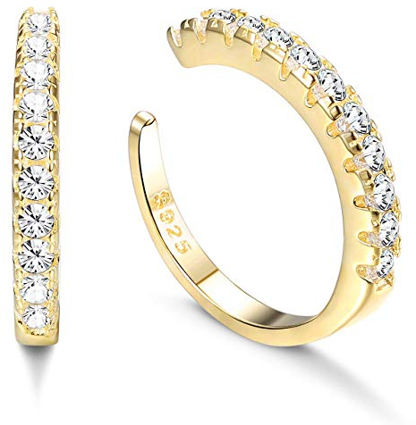 Milacolato 925 Sterling Silber CZ Pflastern Ohr Manschetten Kleine Creolen für Damen Zirkonia Huggie Nicht Piercing Ohrringe Gold