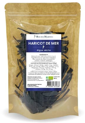 Roches Marines - Algue Haricot de Mer Bio en paillette - Sachet de 50 g -Pour soupes, crèmes et terrines - Note subtile et agréable à vos recettes - Fabrication Française