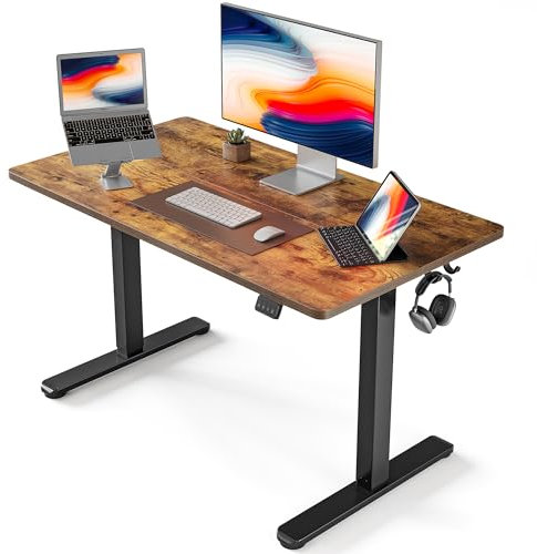 FEZIBO Escritorio Eléctrico de Pie - 100 * 60 cm Mesa Altura Ajustable con Tablero, Pies en T de Acero, Sistema Anticolisión, Panel Control con Funciones Memoria