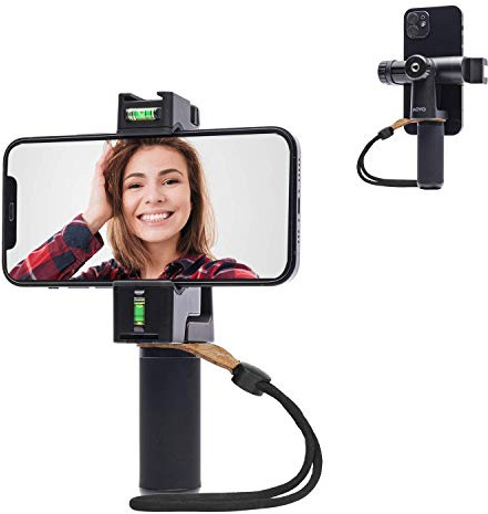 Movo PR-3 drehbarer Smartphone-Griff mit vertikaler und horizontaler Position, Handschlaufe, Stativhalterung, Blitzschuh-Halterung für Lichter und Mikrofone – für iPhone, Samsung, Android