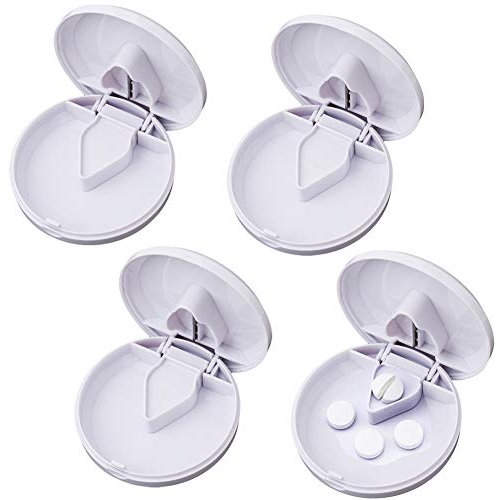 4 Stück Tablettenteiler, NALCY Pillenschneider Tablettenschneider mit Klinge, Verstellbarer Medikamententeiler 2-in-1 Pillenteiler mit Aufbewahrungsfach für Pillen