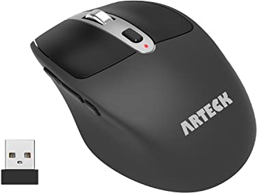 Arteck 2.4G Wireless Mouse with Nano USB Receiver Ergonomic Design Silent Clicking with Side Switch Buttons for Computer/Desktop/PC/Laptop and Windows 10/8/7 Build in Rechargeable Battery Black