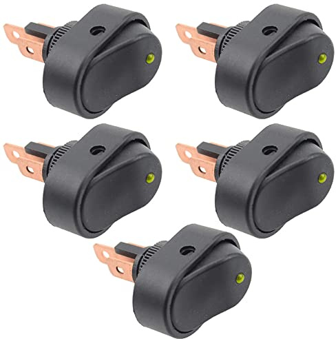 CENPEK 5 Stück Wasserdichter LED-Beleuchteter Wippschalter 12 V 30 A SPST 3-Poliger Ein-Aus-Schalter mit Blauem Runden Punkt für Auto,Boot,Marine-Gelbe LED