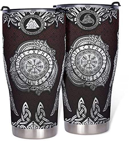 Wikinger-Kompass 30oz Edelstahl Thermobecher Doppelwandig Vakuum Isoliert Reiseflasche Kaffee Tasse mit Deckel Trinkbecher Wasserflaschen Auslaufsicher Tumbler Teetasse Tasse white 900ml(30oz)