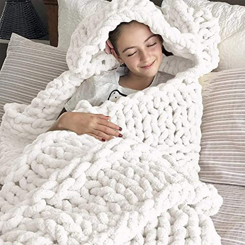 Chunky Wolle Garn DIY Handstricken Roving - Soft Bulky Arm Stricken Dicke Wolle zum Häkeln | Strickdecke Decke Garn für Riese Klobig Stricken Werfen Sofa Decke,Weiß,220 * 230cm
